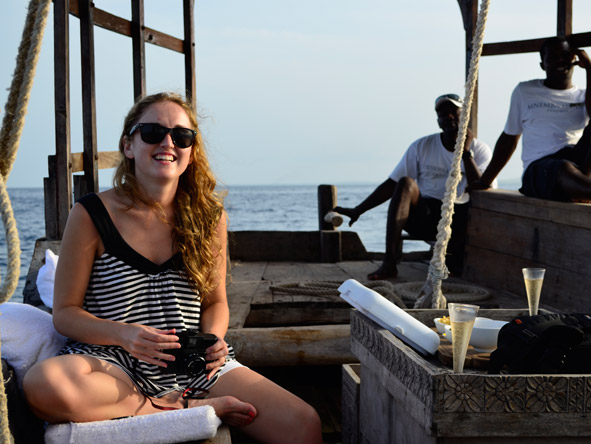 Carlien Parsons - sailing away on a traditional dhow cruise to Mnemba Private Island